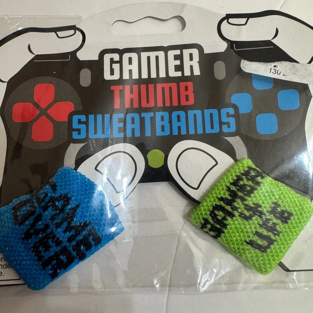 Fun Express Gamer Thumb Sweatbands Blue Green Game Over Gamer 4 Life 2 Pack NIP